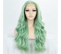 Synthetique Perruque Lace Front Wig synthétique vert menthe pour femmes, perruque d'halloween longue et ondulée 4x1 avec raie centrale Cheveux