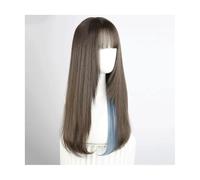 Synthetique Perruques Longues Perruque Droite Avec Frange Gris Ombre Longue Ombre Perruque Synthétique Naturel Doux Cheveux Raides Perruques Fête Cheveux