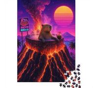 Synthwave Capybara Relaxing in Volcano Hot-SP Puzzle en Bois, 1000 pièces