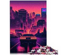 Synthwave City Puzzle pour Adultes 1000 pièces en Bois est idéal comme Cadeau pour Toute la Famille et ce Puzzle de 19,7 x 29,5 Pouces