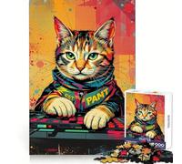 Synthwave Cool DJ Cat - Neon Beats ﹨u Pixel Paws Puzzle de 1000 pièces pour Adultes, Puzzle de mémoire, Montage Lent et agréable, Cadeau créatif 38x52cm