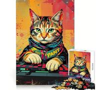 Synthwave Cool DJ Cat - Neon Beats ﹨u Puzzle Pixel Paws 1000 pièces pour Adultes Jeu Intelligent d'intérieur Découpe précise 38x26cm