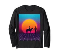 Synthwave Cowboy Retrowave Western Horse Desert Sunset des années 80 Manche Longue