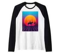 Synthwave Cowboy Retrowave Western Horse Desert Sunset des années 80 Manche Raglan