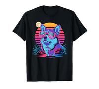 Synthwave Pembroke Welsh Corgi Hurle à La Lune Corgis T-Shirt