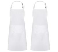 Syntus Lot de 2 bavoirs réglables 100 % coton avec 2 poches pour homme et femme Blanc