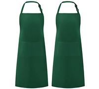 Syntus Lot de 2 Tabliers à Bavette Ajustables Résistants aux Gouttes d'Eau avec 2 Poches Tabliers de Cuisine pour Femmes Hommes Chef, vert foncé, 26.8 × 33.1 inch