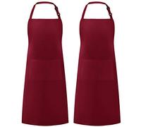 Syntus Lot de 2 tabliers de cuisine réglables résistants aux gouttes d'eau avec 2 poches pour homme et femme, Rouge foncé basique, 26.8 × 33.1 inch