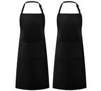 Syntus Lot de 2 tabliers réglables résistants aux chutes d'eau avec 2 poches pour la cuisine - Pour homme et femme - Noir