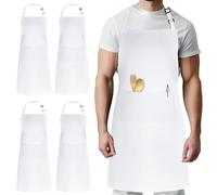 Syntus Lot de 4 tabliers de cuisine réglables avec 2 poches pour homme et femme, blanc