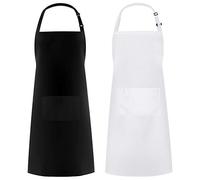 Syntus réglable Bavoir Tablier Version épaisse résistant aux Gouttes avec 2 Poches de Cuisine Cuisson Tabliers pour Homme ou Femme Chef, Blanc et Noir Lot de 2