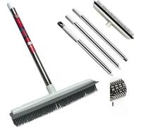 Synx Tools Balai en caoutchouc 2 en 1 avec manche - Balai de coiffure - Balais - Épilateur de poils d'animaux - Balai intérieur et extérieur - Épilateur de poils d'animaux - Raclette de sol avec