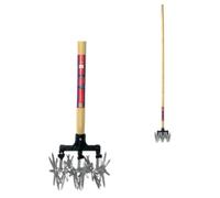 Synx Tools Cultivateur De Jardin À Rouleaux 21 Cm avec Manche Bois 150 Cm, Emietteur De Terre pour Outillage Jardin, Dameuse Manuelle pour Potager Et Massifs Soignés
