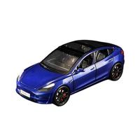 SYOEUR Modèle Voiture Alliage Moulé sous Pression pour Tesla Model 3 1/24 Son Et Lumière Jouet Rétractable Accessoires Répliques Miniatures Véhicules à Moteur(Bleu)