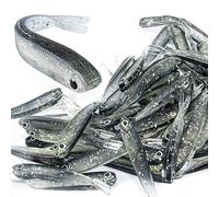 Syosisny Lot de 50 leurres de pêche en Plastique Souple, Queue fourchée réaliste, appâts de pêche pour Bar en Eau salée et Eau Douce, Crappie, doré Jaune ou Truite