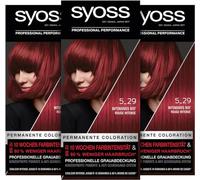 Syoss Color Coloration 5_29 Rouge intense Niveau 3 (3 x 115 ml), coloration permanente pour jusqu'à 10 semaines d'intensité de couleur et 70% de casse des cheveux en moins*