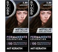 SYOSS Color Coloration Metallic Collection 3-89 Bronze Coffee (2 x 115 ml) Coloration permanente pour des reflets métalliques brillants, pour une couverture jusqu'à 100 % des cheveux gris et une