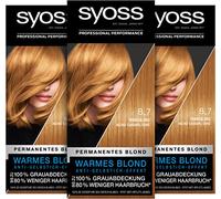 Syoss Color - Coloration permanente pour cheveux blond miel niveau 3, jusqu'à 10 semaines d'intensité de couleur et 70% de casse des cheveux en moins, 3 x 115 ml