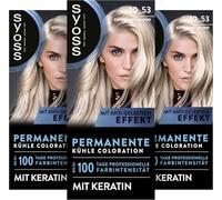 Syoss Coloration 10_53 Lot de 3 colorations permanentes à la kératine Blond clair froid (3 x 115 ml) donne une teinte fraîche jusqu'à 100 jours d'intensité professionnelle avec effet anti-jaunissement