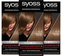 Syoss Coloration Niveau 3 6_8 Blond Châtaigne, Jusqu'À 10 Semaines Farbintensität, 3er Paquet (3 X 115 ML)