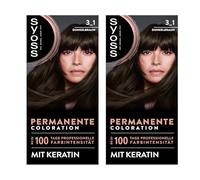 Syoss Coloration pour cheveux Color 3_1 châtain foncé niveau 3 (2 x 115 ml), coloration permanente pour jusqu'à 10 semaines d'intensité de couleur et 70 % de casse des cheveux en moins*