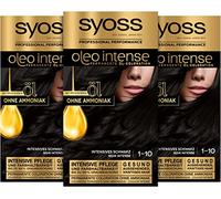 Syoss Oleo Intense Lot de 3 flacons de coloration permanente 1-10 Noir intense avec huile nourrissante et sans ammoniac 115 ml