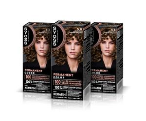 Syoss Permanent Color Teinture capillaire 5.8 châtain noisette, couverture professionnelle des cheveux blancs, couleur durable et soin profond, comprend un masque intensif à la kératine, lot de 3