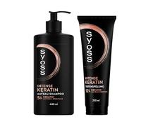 Syoss Shampooing à la kératine (1 x 440 ml) pour cheveux faibles et cassants, lisse la fibre capillaire et après-shampoing en profondeur à la kératine (1 x 250 ml) - Après-shampoing riche à la