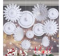 Syoulin - 11 décorations en papier blanc en forme de flocons de neige, décoration à suspendre pour hiver, Noël, mariage, baptême, convient pour la décoration intérieure de fenêtre, Noël blanc