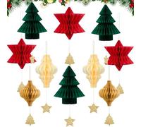 Syoulin-Deco Noel Interieur Maison,Décorations d'arbre de Noël,Deco Table Noel,Ornements de noël en nid d'abeille en Papier 3D-10 pièces,Exquis réutilisable Décoration de Noël