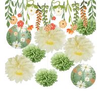 Syoulin-decoration bapteme champetre,deco anniversaire,decoration mariage,lanterne papier|guirlande|Pompon Papier，Couleurs douces, décoration de fête en forêt naturelle