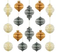 Syoulin - Décoration de Noël, décoration de Noël intérieure, 16 pièces 3D en papier nid d'abeille, ornements suspendus pour fêtes de Noël, décorations de sapin de Noël, décoration de table de Noël