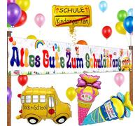 Syoulin Décoration de rentrée des classes pour garçon/fille, décoration de rentrée scolaire, bannière « Alles Gute zum Schulanfang », ballons en aluminium Candy Cone Garçon/Fille, Ballons colorés 26