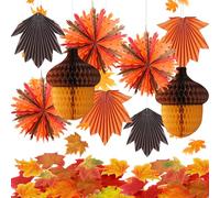 Syoulin Décorations d'automne, décorations d'intérieur pour Halloween, nid d'abeille en noisette, éventails en papier nid d'abeille/feuille d'érable : créez sans effort une ambiance automnale.