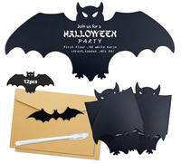 Syoulin Halloween Invitation, invitation en forme de chauve-souris/enveloppe en papier kraft/chauve-souris en PVC/Stylo à bille blanc，Venez inviter vos amis à la fête !