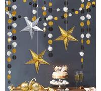 Syoulin-Noir et doré Guirlande，Étoiles suspendues en Papier，Convient à la Remise des diplômes, à l'anniversaire, à l'anniversaire, à Noël, décoration de fête du Nouvel an