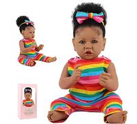 SYP Poupée Reborn 22 Pouces 55 cm Réalistes Bebe Reborn Fille Souple Vinyle Silicone Fait à la Main de Bébé Reborn Réaliste Peau Noire Nouveau-Né Noël Pas Cher Enfants Jouets Cadeau（Peau Noire）