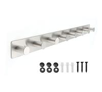 SYPEN Barre à crochets en acier inoxydable, crochets à vêtements muraux, crochets muraux à vis, barre de portemanteau avec 8 crochets (Argent, 8 crochets)