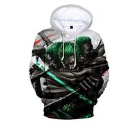 Syqiya Hoody Hoodie Anime à Capuchon Impression 3D Sweatshirt Roronoa Zoro Cosplay Costume Homme Femme Unisexe Gris XS (Chest 92cm)