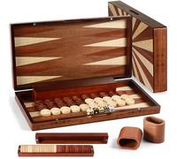 Syrace Ensemble de Backgammon Pliable en Bois - avec pièces de Jeu et Accessoires en Bois - 2 Joueurs - Taille L - 38,1 cm - Design Exquis Fait à la Main, Parfait pour Les Adultes et Les Enfants