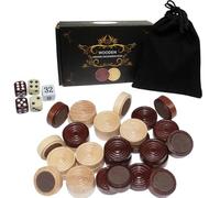 Syrace Lot de 30 disques en bois de 25 mm avec pieds en feutre - Pions pour backgammon, dame, Tic-Tac-Toe et moulin - Avec 5 dés - Accessoires de jeu de société en bois de qualité supérieure