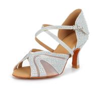 Syrads Chaussures de Danse Femmes Latine Salsa Tango Valse Bachata Moderne Chaussures Danse De Salon avec des Strass 1050,Argent 7 5cm,37 EU
