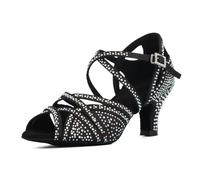 Syrads Femmes Strass Chaussures De Danse Salle De Bal Latin Salsa Dansant Talons Chaussures Peep Toe Cross Strap Femmes,Noir 6cm Heel,37 EU