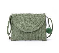 Syrads Sac à main d'embrayage de soirée en paille pour femme Sac à main de plage d'été Sac d'enveloppe tissé en paille,Vert 02C