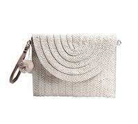 Syrads Sac à main d'embrayage de soirée en paille pour femme Sac à main de plage d'été Sac d'enveloppe tissé en paille,Beige 2