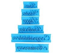 Syrisora Trois Ensembles de Moules en Plastique Bleus pour Gaufrage de Gâteaux avec Lettres Manuscrites, pour Fondant, Pain, Fromage, Fêtes D'anniversaire, avec des Styles Polyvalents,