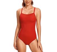 SYROKAN Maillot de Bain Femme 1 Pieces Gainant Ventre Plat Sport Dos Nageur Natation Mince Bretelles Tomate Rouge 34