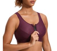 SYROKAN Soutien Gorge Femme Sport sans Armature Maintien Extreme Zippée Devant Dos Nageur Non Rembourré pour Fitness Course Jogging Rouge 95D