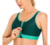 SYROKAN Soutien Gorge Femme Sport sans Armature Maintien Extreme Zippée Devant Dos Nageur Non Rembourré pour Fitness Course Jogging Paris Vert 95C
