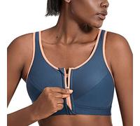 SYROKAN Soutien Gorge Femme Sport sans Armature Maintien Extreme Zippée Devant Dos Nageur Non Rembourré pour Fitness Course Jogging Bleu Profond 95E